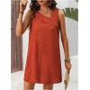 imageWomens Asymmetrical Neck Sleeveless Tank Dress Textured Shift Tunic Dress Casual Summer DressBurnt Orange