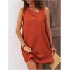 imageWomens Asymmetrical Neck Sleeveless Tank Dress Textured Shift Tunic Dress Casual Summer DressBurnt Orange