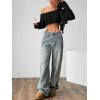 imageWomens Asymmetrical Off Shoulder Crop Tops Long Sleeve Ribbed Knit Lettuce Trim T ShirtsBlack