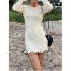 imageWomens Boat Neck Ruffle Wave Edge Bodycon Pencil Dress Long Sleeve Party Night Out Mini DressesApricot