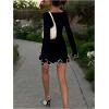 imageWomens Boat Neck Ruffle Wave Edge Bodycon Pencil Dress Long Sleeve Party Night Out Mini DressesBlack