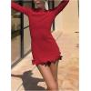 imageWomens Boat Neck Ruffle Wave Edge Bodycon Pencil Dress Long Sleeve Party Night Out Mini DressesRed