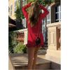 imageWomens Boat Neck Ruffle Wave Edge Bodycon Pencil Dress Long Sleeve Party Night Out Mini DressesRed