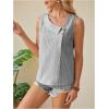 imageWomens Button Asymmetrical V Neck Striped Print Blouses Casual Sleeveless Tank Top Summer Shirt TopsBlack White Striped