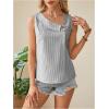 imageWomens Button Asymmetrical V Neck Striped Print Blouses Casual Sleeveless Tank Top Summer Shirt TopsBlack White Striped