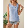 imageWomens Button Asymmetrical V Neck Striped Print Blouses Casual Sleeveless Tank Top Summer Shirt TopsBlue