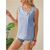 imageWomens Button Asymmetrical V Neck Striped Print Blouses Casual Sleeveless Tank Top Summer Shirt TopsBlue