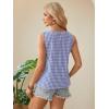 imageWomens Button Asymmetrical V Neck Striped Print Blouses Casual Sleeveless Tank Top Summer Shirt TopsBlue With White