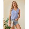 imageWomens Button Asymmetrical V Neck Striped Print Blouses Casual Sleeveless Tank Top Summer Shirt TopsBlue With White