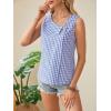 imageWomens Button Asymmetrical V Neck Striped Print Blouses Casual Sleeveless Tank Top Summer Shirt TopsBlue With White