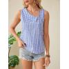 imageWomens Button Asymmetrical V Neck Striped Print Blouses Casual Sleeveless Tank Top Summer Shirt TopsBlue With White