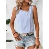 imageWomens Button Asymmetrical V Neck Striped Print Blouses Casual Sleeveless Tank Top Summer Shirt TopsBlue and White