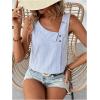 imageWomens Button Asymmetrical V Neck Striped Print Blouses Casual Sleeveless Tank Top Summer Shirt TopsBlue and White