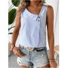 imageWomens Button Asymmetrical V Neck Striped Print Blouses Casual Sleeveless Tank Top Summer Shirt TopsBlue and White