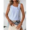 imageWomens Button Asymmetrical V Neck Striped Print Blouses Casual Sleeveless Tank Top Summer Shirt TopsBlue and White