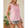 imageWomens Button Asymmetrical V Neck Striped Print Blouses Casual Sleeveless Tank Top Summer Shirt TopsStriped Pink