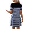 imageWomens Casual Summer Dresses 2025 Short Sleeve Crewneck Striped Button Front Mini Tshirt Dress with PocketsDark Blue