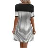 imageWomens Casual Summer Dresses 2025 Short Sleeve Crewneck Striped Button Front Mini Tshirt Dress with PocketsWhite