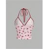 imageWomens Cherry Print Halter Camisole Tops Backless Slim Fit Crop Tops Coquette Streetwear Going Out Cami TopsPink