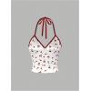 imageWomens Cherry Print Halter Camisole Tops Backless Slim Fit Crop Tops Coquette Streetwear Going Out Cami TopsWhite