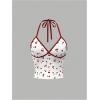 imageWomens Cherry Print Halter Camisole Tops Backless Slim Fit Crop Tops Coquette Streetwear Going Out Cami TopsWhite