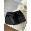 imageWomens Drawstring Drop Waisted Knit Mini Shorts Y2K Skinny Lounge Shorts Micro BottomsBlack