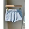 imageWomens Drawstring Drop Waisted Knit Mini Shorts Y2K Skinny Lounge Shorts Micro BottomsBlue