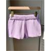 imageWomens Drawstring Drop Waisted Knit Mini Shorts Y2K Skinny Lounge Shorts Micro BottomsViolet Purple