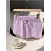 imageWomens Drawstring Drop Waisted Knit Mini Shorts Y2K Skinny Lounge Shorts Micro BottomsViolet Purple