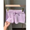imageWomens Drawstring Drop Waisted Knit Mini Shorts Y2K Skinny Lounge Shorts Micro BottomsViolet Purple