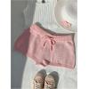 imageWomens Drawstring Drop Waisted Knit Mini Shorts Y2K Skinny Lounge Shorts Micro BottomsWatermelon Pink