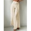 imageWomens Drawstring Waist Slit Bathing Suit Cover Up Swim Pants Sheer Tie Front Swim Cover Ups SwimwearApricot