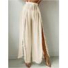 imageWomens Drawstring Waist Slit Bathing Suit Cover Up Swim Pants Sheer Tie Front Swim Cover Ups SwimwearApricot