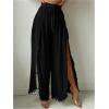 imageWomens Drawstring Waist Slit Bathing Suit Cover Up Swim Pants Sheer Tie Front Swim Cover Ups SwimwearBlack
