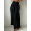 imageWomens Drawstring Waist Slit Bathing Suit Cover Up Swim Pants Sheer Tie Front Swim Cover Ups SwimwearBlack