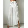 imageWomens Drawstring Waist Slit Bathing Suit Cover Up Swim Pants Sheer Tie Front Swim Cover Ups SwimwearWhite