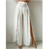 imageWomens Drawstring Waist Slit Bathing Suit Cover Up Swim Pants Sheer Tie Front Swim Cover Ups SwimwearWhite