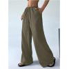 imageWomens Elastic Drawstring Waist Wide Leg Pants Loose Fit Sheer Cover Up Beach Pants Lounge with PocketArmy Green