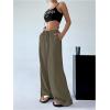 imageWomens Elastic Drawstring Waist Wide Leg Pants Loose Fit Sheer Cover Up Beach Pants Lounge with PocketArmy Green