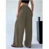 imageWomens Elastic Drawstring Waist Wide Leg Pants Loose Fit Sheer Cover Up Beach Pants Lounge with PocketArmy Green