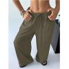 imageWomens Elastic Drawstring Waist Wide Leg Pants Loose Fit Sheer Cover Up Beach Pants Lounge with PocketArmy Green