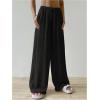 imageWomens Elastic Drawstring Waist Wide Leg Pants Loose Fit Sheer Cover Up Beach Pants Lounge with PocketBlack