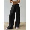 imageWomens Elastic Drawstring Waist Wide Leg Pants Loose Fit Sheer Cover Up Beach Pants Lounge with PocketBlack