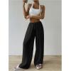 imageWomens Elastic Drawstring Waist Wide Leg Pants Loose Fit Sheer Cover Up Beach Pants Lounge with PocketBlack