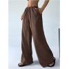imageWomens Elastic Drawstring Waist Wide Leg Pants Loose Fit Sheer Cover Up Beach Pants Lounge with PocketBrown
