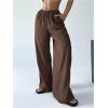 imageWomens Elastic Drawstring Waist Wide Leg Pants Loose Fit Sheer Cover Up Beach Pants Lounge with PocketBrown