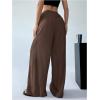 imageWomens Elastic Drawstring Waist Wide Leg Pants Loose Fit Sheer Cover Up Beach Pants Lounge with PocketBrown