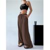 imageWomens Elastic Drawstring Waist Wide Leg Pants Loose Fit Sheer Cover Up Beach Pants Lounge with PocketBrown