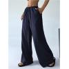 imageWomens Elastic Drawstring Waist Wide Leg Pants Loose Fit Sheer Cover Up Beach Pants Lounge with PocketDeep Blue