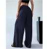 imageWomens Elastic Drawstring Waist Wide Leg Pants Loose Fit Sheer Cover Up Beach Pants Lounge with PocketDeep Blue
